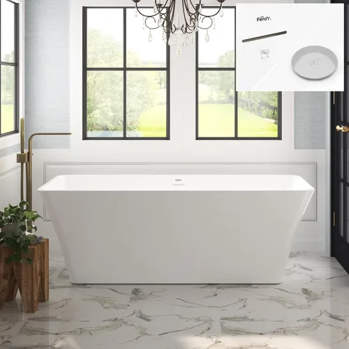 Miniatura 26 de FerdY Maui Bañera Independiente de 67" Elegante Bañera de Remojo Independiente, Blanco Brillante, Certificado cUPC, Conjunto de Drenaje y Drenaje