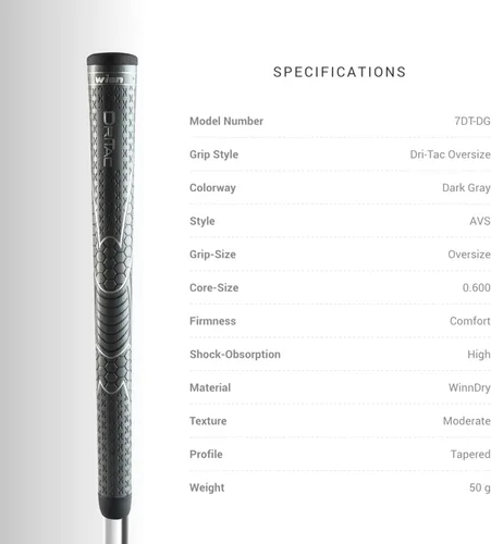 Miniatura 3 de Winn Dri-Tac Oversize Golf Grip Gris-oscuro