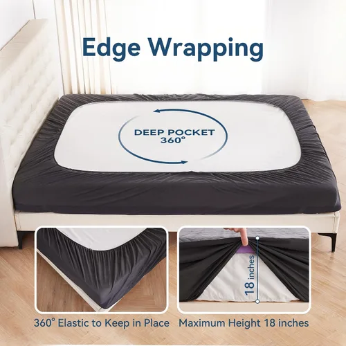 Miniatura 5 de BDEUS Protector de colchón impermeable tamaño Queen con correas, funda de cama silenciosa con bolsillo profundo ajustable de hasta 18 pulgadas