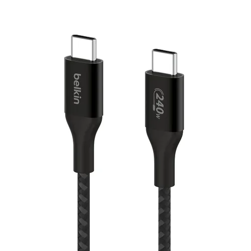 Belkin BoostCharge - Cable USB C a USB C, cable de alimentación de carga rápida con cable de nailon trenzado, cabezal de aluminio anodizado, entrega