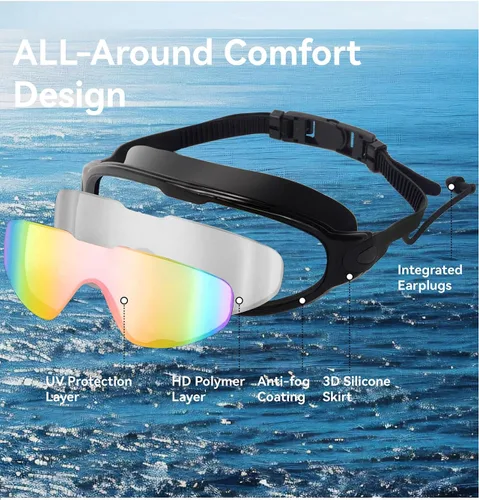 Miniatura 5 de Napzy Paquete de 2 gafas de natación para adultos, gafas de natación antivaho con cómodo sello de silicona para hombres y mujeres entrenamiento 1