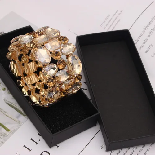 Miniatura 6 de Pulsera elástica elástica para mujer, diseño de hojas de cristal, para novia, dama de honor, para novias y damas de honor