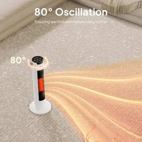 Miniatura 5 de ROVSUN Calentador de espacio eléctrico de 24 pulgadas con control remoto y APP, calentador de torre portátil de 1500 W con oscilación