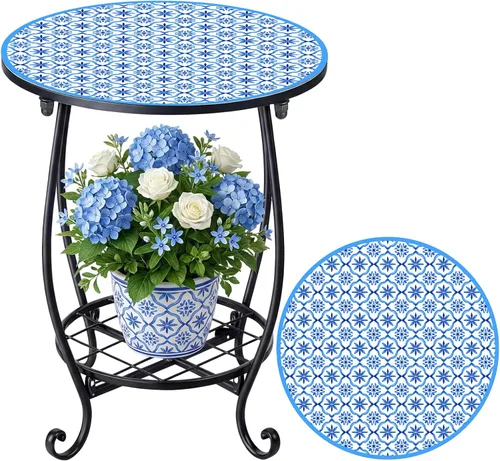 Miniatura 35 de Cinnvoice Mesa auxiliar redonda para exteriores, mosaico pequeño, decoración de patio, planta interior, mesa de té para patio, porche, jardín, sala
