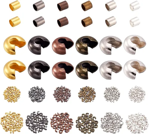 Pandahall - Columna de 6 colores de 0.079 x 0.079 pulgadas (0.079 x 0.079 in) de tubo de latón y cubiertas de nudo de latón de 0.16 x 0.18 pulgadas