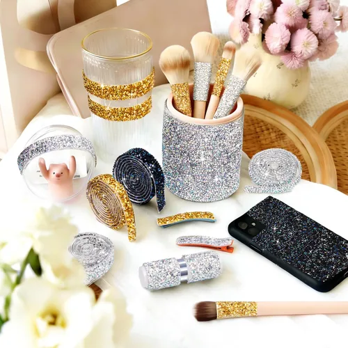Miniatura 3 de 4 rollos de cinta de diamantes de imitación de cristal, cinta autoadhesiva con diamantes de imitación, envoltura de diamantes para manualidades