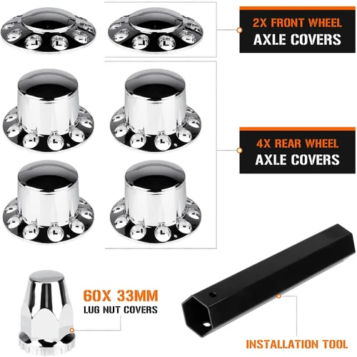 Miniatura 5 de Aeagle - Kits de combinación de cubierta de eje domo para ejes de camión semi con tuerca de lengüeta de 33 mm atornillada, plástico ABS cromado, 2