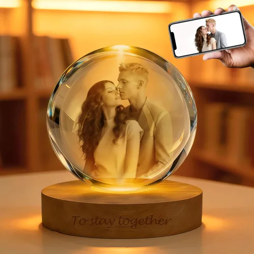 Bola de fotos de cristal 3D personalizada, regalo de imagen grabado con láser, recuerdo conmemorativo único y luz nocturna LED romántica para mamá,