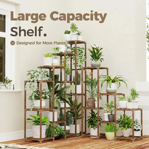 Miniatura 3 de BamWorld - Soporte alto con estante para plantas grandes; Uso en interiores/exteriores. Perfecto para sala de estar, jardín, balcón