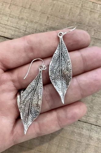 Miniatura 4 de Wavy Leaf on Sterling Silver Dangle Earrings Bohemian Boho
