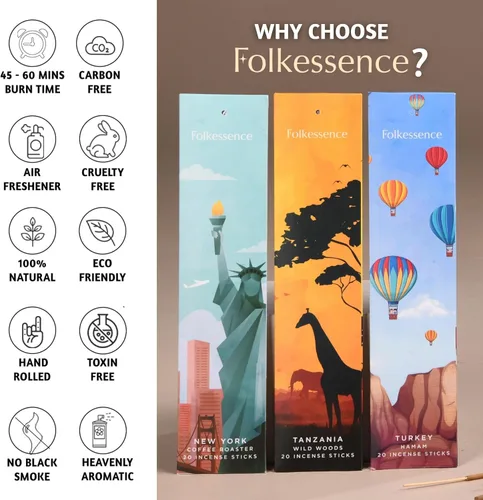 Miniatura 4 de Folkulture Varitas de incienso con soporte para regalo Juego de 6 (120) varillas de incienso orgánicas no tóxicas Wanderlust - Caramelo