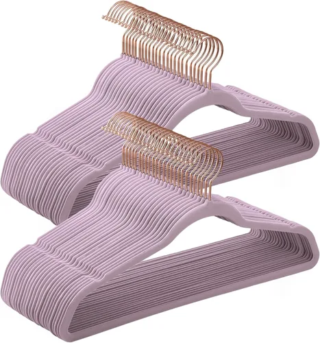 SONGMICS - Perchas de terciopelo delgadas, perchas antideslizantes para ropa con ganchos giratorios de oro rosa, ahorro de espacio, para armario,