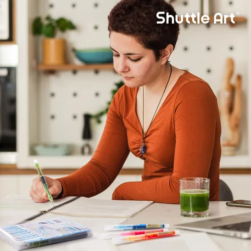Miniatura 8 de Bolígrafos de tinta líquida Shuttle Art, 10 colores brillantes de secado rápido, punta extra fina de 0.02 pulgadas, larga duración para escritura