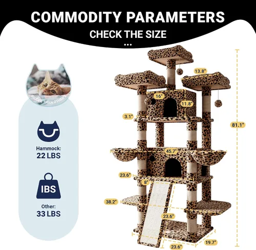 Miniatura 5 de Allewie Árbol de gato de 68 pulgadas/casa y torres para felinos grandes/poste rascador/árbol de escalada grande de varios niveles