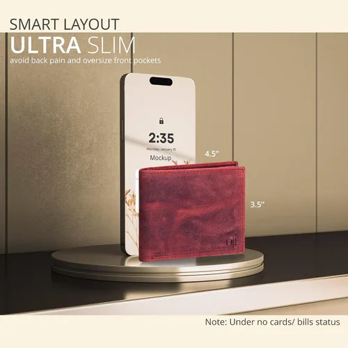 Miniatura 59 de Cartera delgada de cuero para hombre, bloqueo RFID, bolsillo frontal minimalista, delgada y elegante con ventana de identificación, regalo