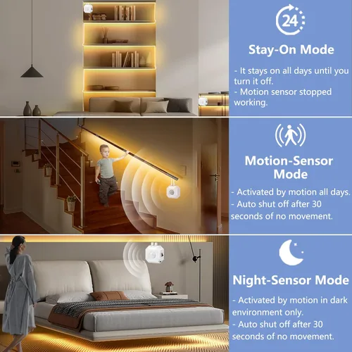 Miniatura 3 de Luz con sensor de movimiento para interiores debajo de la cama, tira de luces LED activadas por movimiento regulable de 16.4 pies para dormitorio