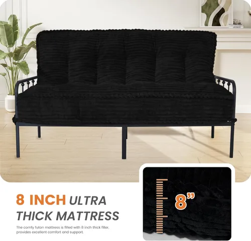 Miniatura 4 de Colchón futón de 8 pulgadas, tamaño matrimonial, 54 x 80 pulgadas, sofá cama con borde de diseño de cuerda trenzada, colchón futón extra grueso