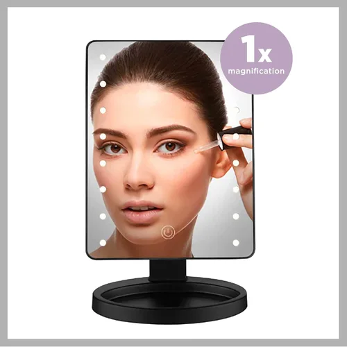 Miniatura 5 de Conair Espejo de maquillaje iluminado, espejo de tocador LED con base de almacenamiento, funciona con pilas en negro