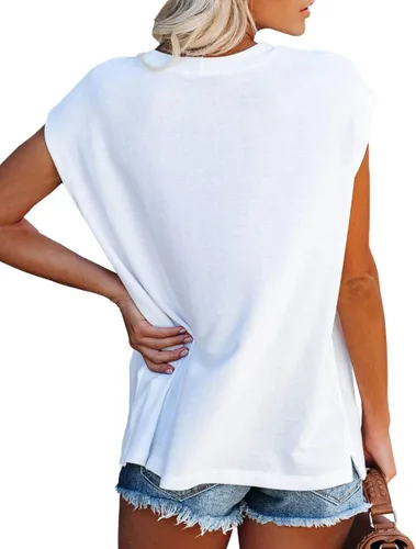 Miniatura 3 de WMZCYXY Camiseta sin mangas de verano para mujer, cuello redondo, casual, holgada, con bolsillo