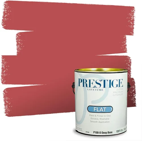 Miniatura 234 de Prestige Paints E100-T-SW6591 Pintura exterior e imprimación en uno, 1 galón, plano, combinación comparable de Sherwin Williams Amaryllis, 1 galón