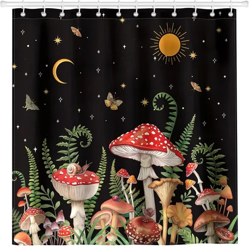 Miniatura 13 de Juego de cortinas de ducha de ramas de pájaro retro, cortinas de ducha de tela de poliéster impermeable con 12 ganchos para decoración del hogar, 72
