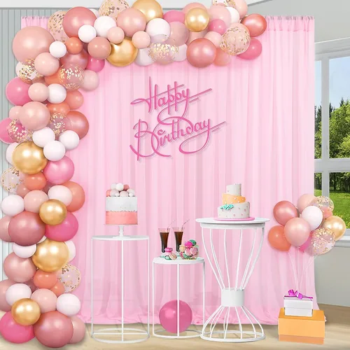 Miniatura 2 de Telón de Fondo para Boda, Telón de Fondo de Arco Burdeo para Sesión de Fotos - Cortinas de Gasa para Decoraciones de Fiesta de Cumpleaños 5x8 pies