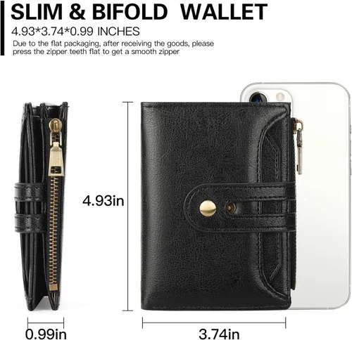 Miniatura 3 de GOIACII Cartera pequeña de cuero para mujer, tarjetero con bloqueo RFID y bolsillo para monedas con cremallera