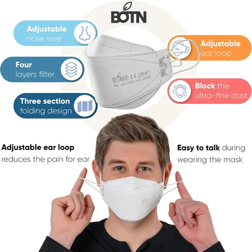 Miniatura 4 de BOTN 10 máscaras de seguridad transpirables KF94 blancas grandes, filtro de 4 capas y diseño 3D, respirador desechable para hombres y mujeres