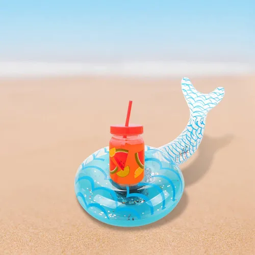 Miniatura 7 de LIYDE - Paquete de 6 soportes inflables para bebidas de sirena, flotadores flotantes para bebidas de piscina, soporte para bebidas para piscina