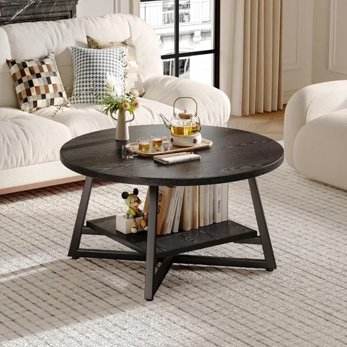 Miniatura 2 de Mesa de café para sala de estar, Mesa de café redonda, Mesa de café pequeña circular con almacenamiento, Mesa de centro redonda moderna de madera