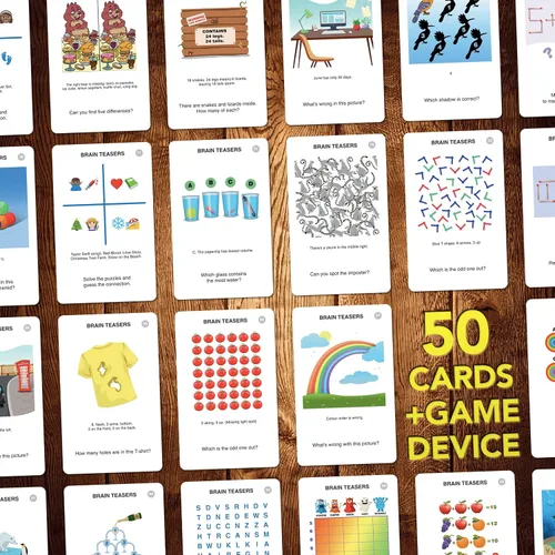 Miniatura 5 de 100 PICS Juego de viaje de Acertijos Mentales - Resuelve 100 rompecabezas Tarjetas con estuche de revelación deslizante Juego de cartas, regalo