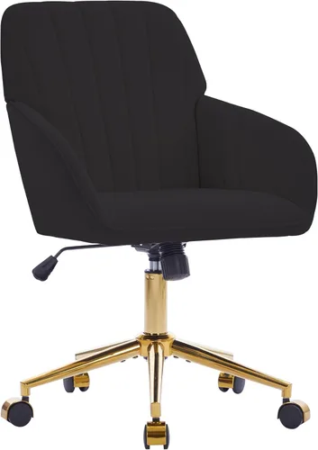 Miniatura 27 de YITAI Silla de escritorio giratoria de terciopelo de 360°, moderno sillón de oficina en casa con base dorada y ruedas para tocador, cómoda silla