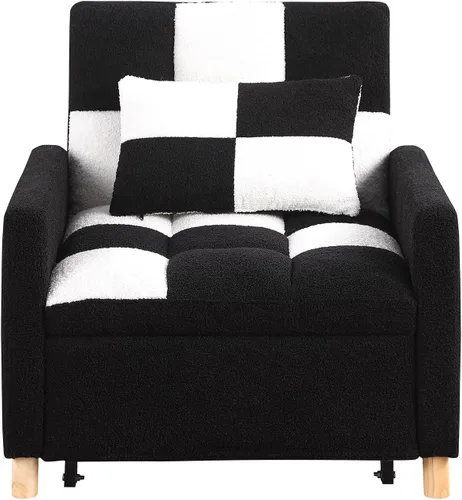 Miniatura 13 de Silla Cama Convertible 3 en 1, Sillón Sofá Cama Individual Multifuncional de Tela Teddy con Respaldo Ajustable, Silla Cama Reclinable Extraíble