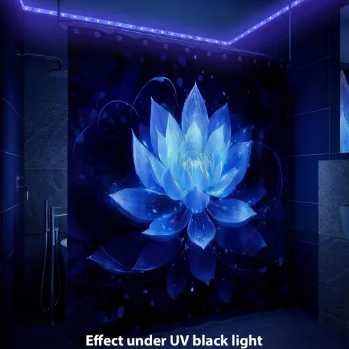 Miniatura 7 de Cortina de ducha con flores de loto negro y azul para decoración de baño, juego de cortinas decorativas de baño con estampado floral, tela