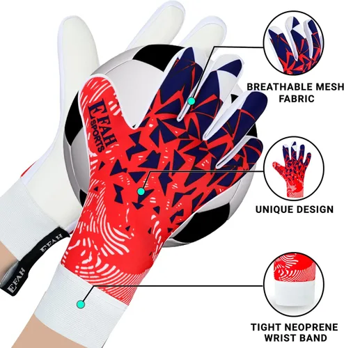 Miniatura 5 de Guantes de portero de fútbol para niños, jóvenes y adultos profesionales con palmas de protección y agarre reforzado Rojo