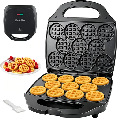Miniatura 7 de Baker's Friend, Mini waflera de tamaño bocado para niños y adultos, pequeña máquina de waffle belga mini, 11 x 2.2" pequeña plancha de waffles