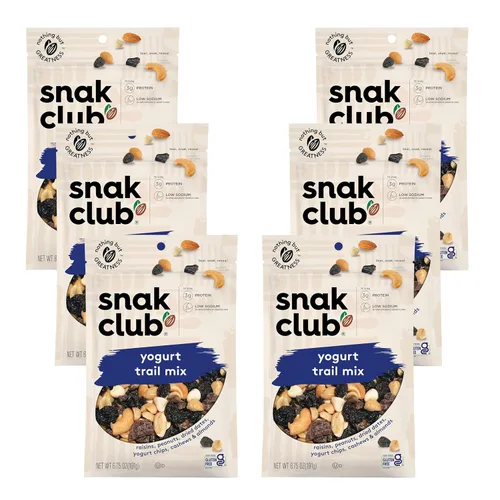 Snak Club Mezcla de frutos secos de yogur con pasas, cacahuetes, dátiles secos, papas fritas de yogur, anacardos y almendras, aperitivo sin gluten y