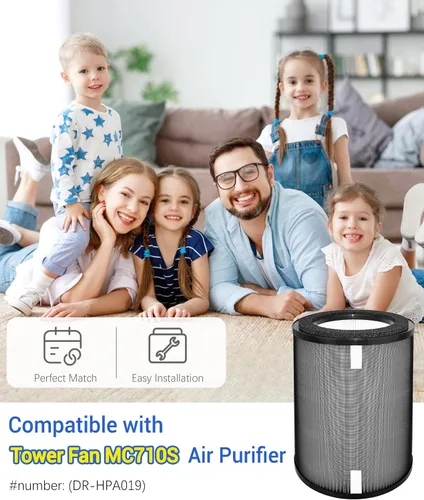Miniatura 2 de Paquete de 2 filtros de repuesto DR-HPA019 compatibles con ventilador de torre Dreo MC710S, purificadores de aire, HEPA 2 en 1 H13 y filtro