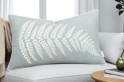 Rudransha Funda de almohada lumbar con bordado de hojas de helecho botánico, 12 x 18 pulgadas, algodón de huevo de Robin Robins Huevo-helecho