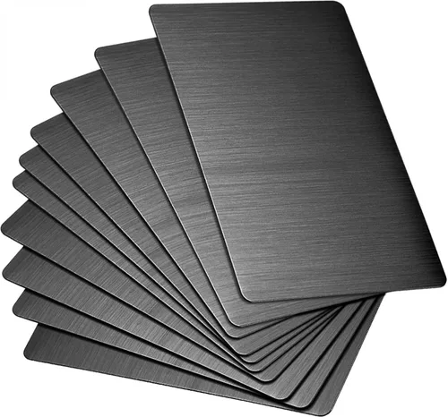 Miniatura 10 de uxcell Tarjeta de metal en blanco de 3.150 x 1.575 x 0.016 in, placa de acero inoxidable 201 cepillado para bricolaje impresión láser grabado negro
