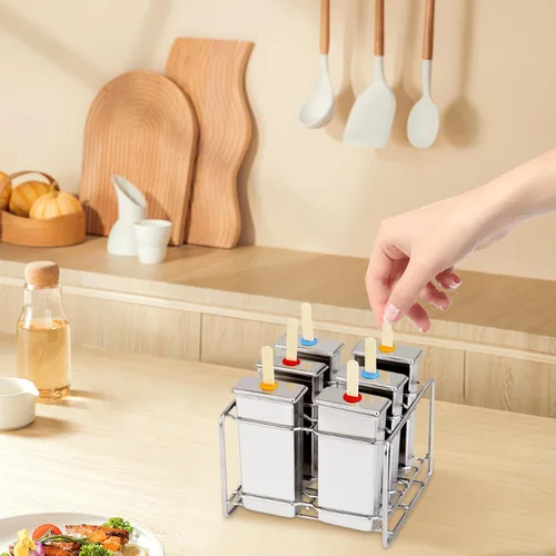 Miniatura 4 de Moldes de paletas de acero inoxidable, juego de 6 moldes para hacer helados, moldes de paletas caseras reutilizables de metal con 50 varillas