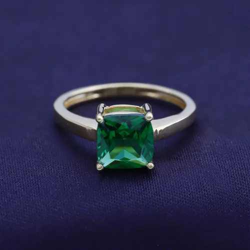 Miniatura 2 de AFFY Anillo de compromiso solitario de esmeralda verde simulada de corte cojín de 0.276 in para mujer, en oro de 14 quilates sobre plata esterlina