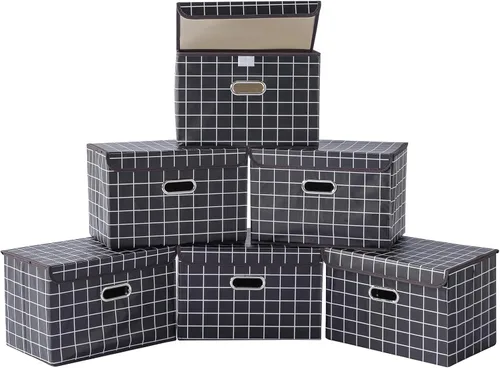 Miniatura 13 de STOREONE Contenedores de Almacenamiento de Tela en Forma de Cubo Plegables, Organizador Contenedor Cesta Plegable con Tapas y Asas de Metal