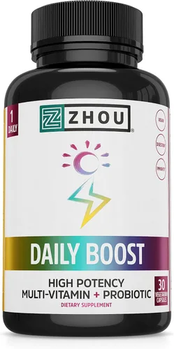 Zhou Daily Boost - Multivitamínico probiótico para mujeres y hombres, apoyo inmunológico, antioxidante y suplemento de salud ocular con vitamina A,