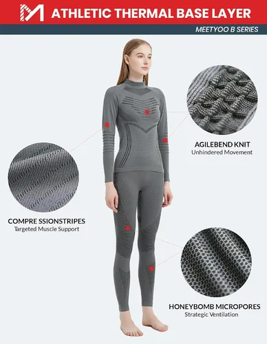 Miniatura 3 de Conjunto de ropa interior térmica para mujer, pantalones largos de invierno, capa base cálida, conjunto superior e inferior para esquiar