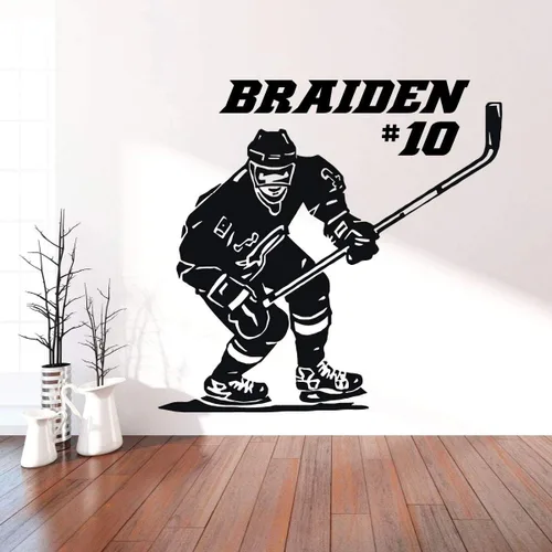 Miniatura 6 de Hockey Wall Decor - Personalized Player With Stick - Vinyl Sticker For Teen, Boy's Bedroom or Playroom - Sports Decorations