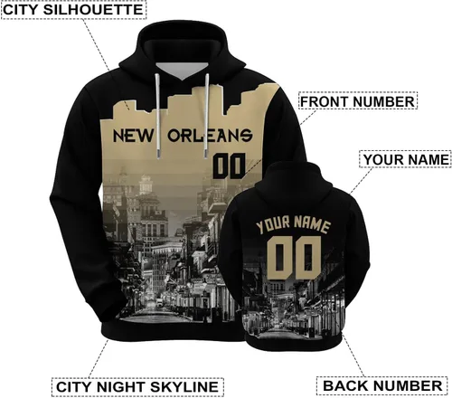 Miniatura 27 de Custom Football Hoodies City Night Skyline Personalized Sweatshirt Name Number Fan Gift Pullover for Men Women Youth