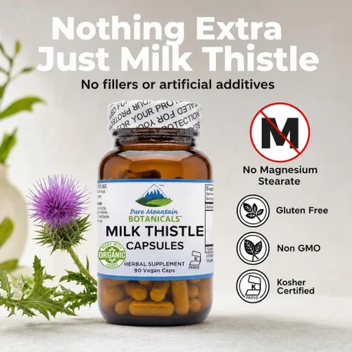 Miniatura 3 de Pure Mountain Botanicals Suplemento de cardo mariano – 90 cápsulas veganas kosher – Cardo mariano orgánico y 80% extracto de silimarina – 450 mg