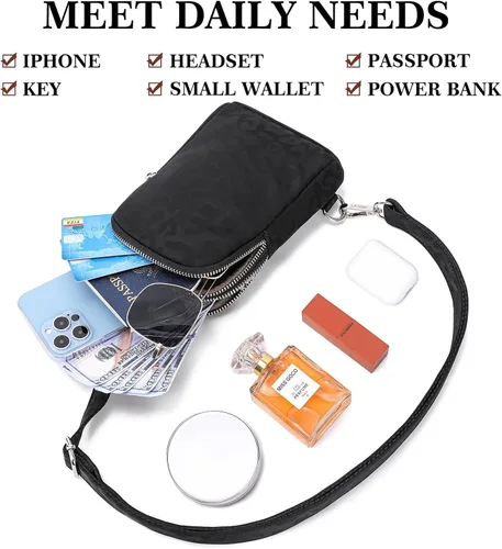 Miniatura 5 de INICAT Bolsos cruzados pequeños de nailon para mujer, bolsa de 1 litro para hombre, bolsa de hombro, riñonera, artículos esenciales de viaje