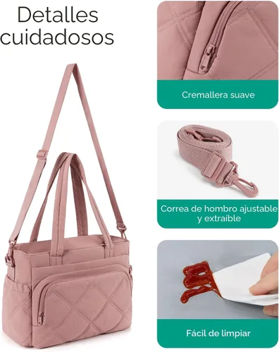 Miniatura 7 de BAGSMART Bolsa de Almuerzo para Mujer, Bolsa de Almuerzo Grande Aislada con Múltiples Bolsillos, Bolsa de Mano Acolchada y Hinchable para el 01-Rosa